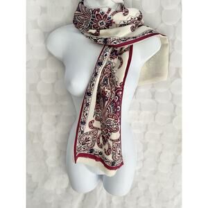 VTG 100% Silk Paisley Scarf Red White Blue 100% Wool REVERSIBLE JAPAN Elegant